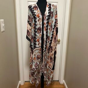 Wonderly Floral Print Kimono - White, Blue, Brown, Orange